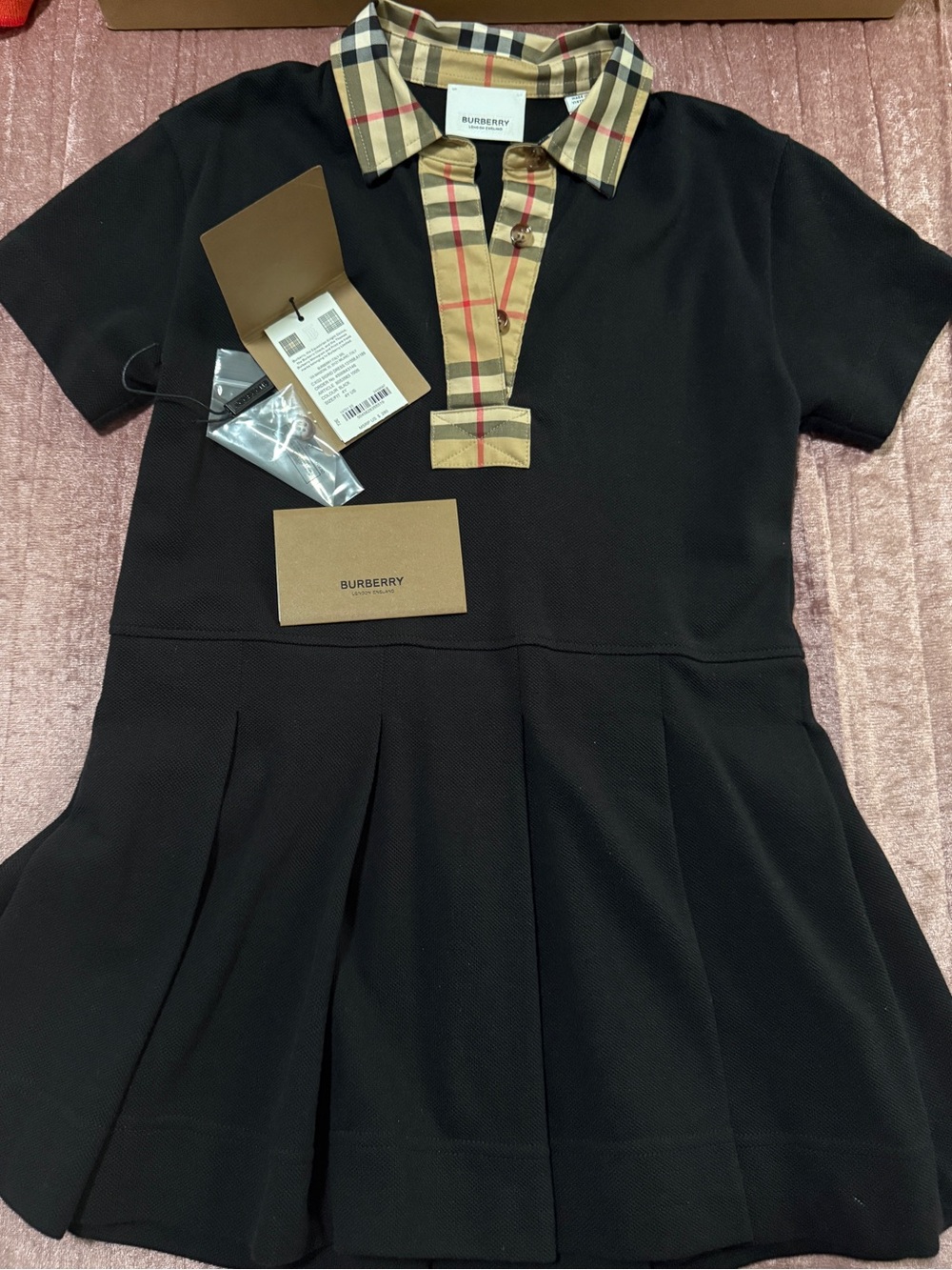 Burberry Black Girls' Polo Dress with Signature Check Collar